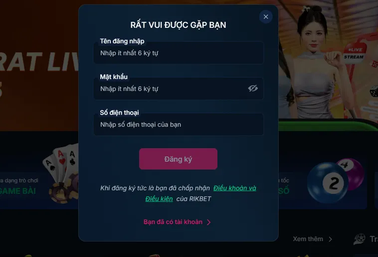 Đăng Ký RikBet Hướng Dẫn Tạo Tài Khoản Thần Tốc Nhận Ngay Quà Khởi Nghiệp