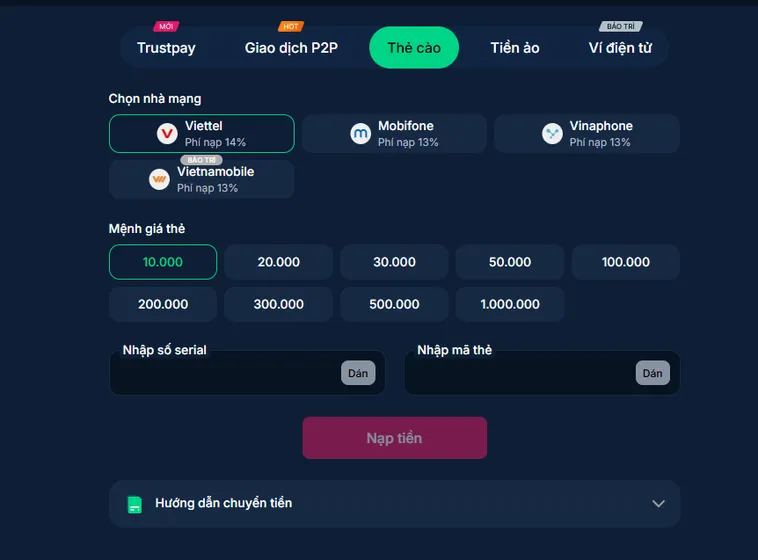 Nạp Thẻ Cào Siêu Tiện - Bonus Tặng Ngay