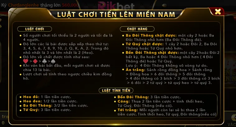 Bí Truyền Sát Phạt Sảnh Tiến Lên Miền Nam Tại RikBet Càn Quét Mọi Bàn Cược